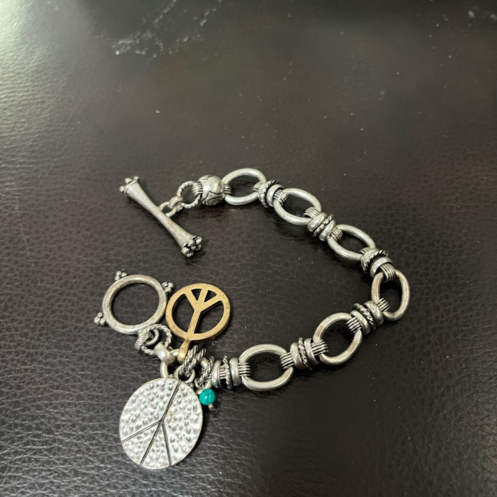 Lucky Brand Silver Bracelet with Gold and Turquoise Charms